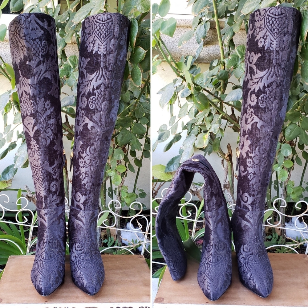 Stunning Brocade Print Nine West OTK Boots - Picture 8 of 8